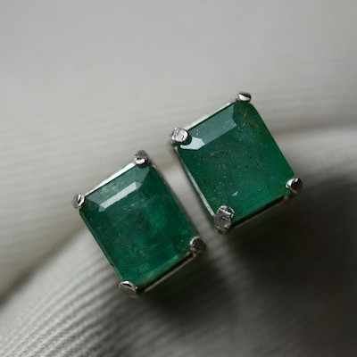 Emerald Earrings, Big 4.93 Carat Medium Green Emerald Stud Earrings Appraised at 3,850.00 Sterling Silver