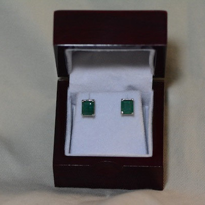 Emerald Earrings, Big 4.93 Carat Medium Green Emerald Stud Earrings Appraised at 3,850.00 Sterling Silver