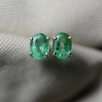 Emerald Earrings, Excellent Green 1.71 Carat Emerald Stud Earrings Appraised at 1,400.00 Sterling Silver