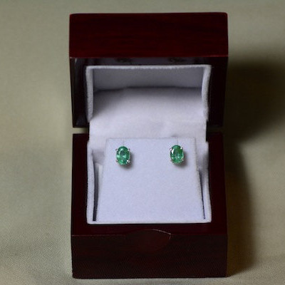 Emerald Earrings, Excellent Green 1.71 Carat Emerald Stud Earrings Appraised at 1,400.00 Sterling Silver
