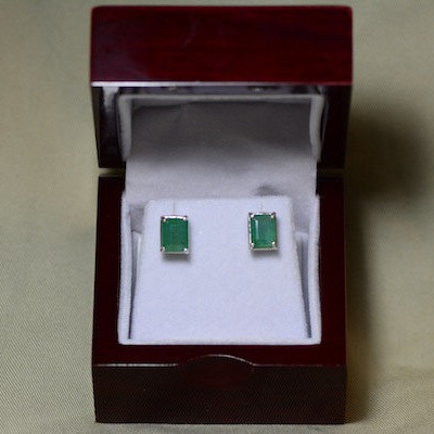 Emerald Earrings, Fabulous 3.64 Carat Real Emerald Stud Earrings Appraised at 2,900.00 Certified Sterling Silver