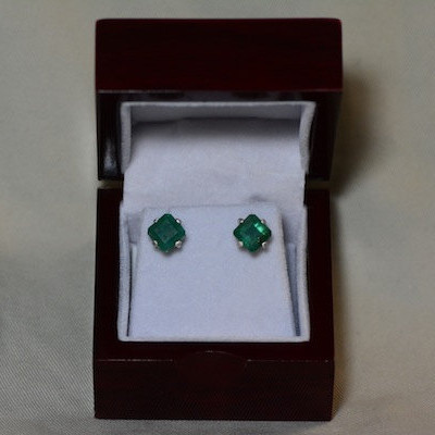 Emerald Earrings, Huge 6.02 Carat Medium Green Emerald Stud Earrings Appraised At 4,500.00, Real Genuine Natural Certified Emerald, Green