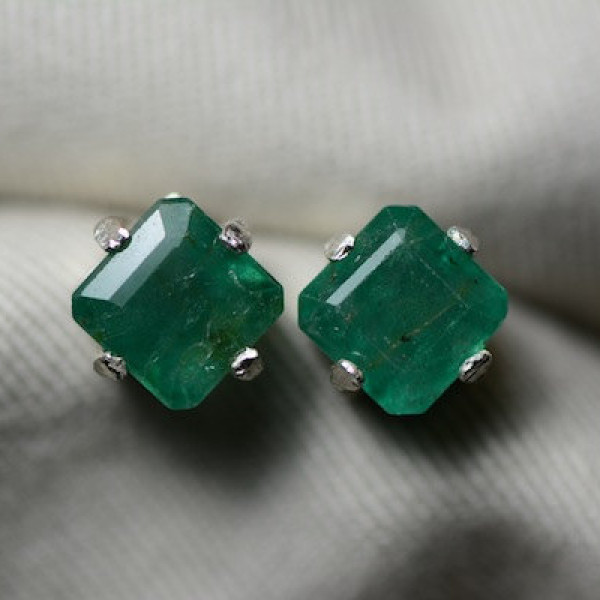 Emerald Earrings, Huge 6.02 Carat Medium Green Emerald Stud Earrings Appraised At 4,500.00, Real Genuine Natural Certified Emerald, Green