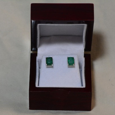 Emerald Earrings, Medium Green 4.21 Carat Emerald Stud Earrings Appraised at 3,300.00 Certified Sterling Silver