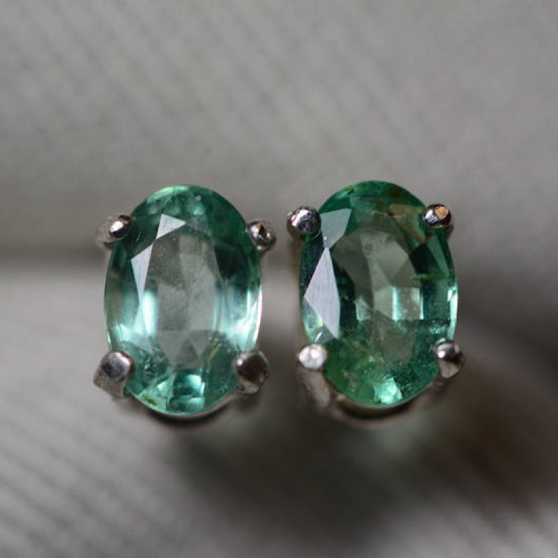 Emerald Studs Earrings 925 Sterling Silver Emerald Earrings May Birthstone Earrings Emerald Silver Earrings Oval Cut Earrings