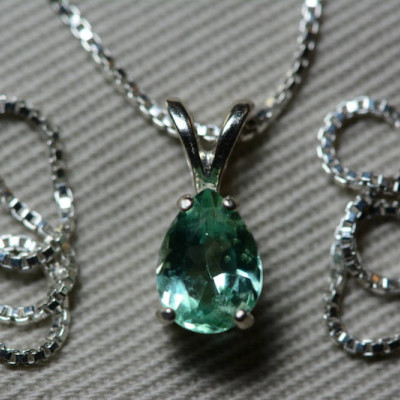 Emerald Necklace, Colombian Emerald Pendant 0.76 Carat Appraised at 600.00, Sterling Silver, Real Emerald Jewellery, Pear Cut, May Birthday