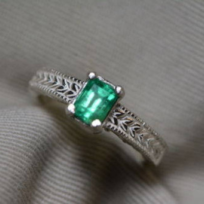 Emerald Ring, Colombian Emerald Solitaire Ring 0.77 Carats Appraised At 1078.00, Sterling Silver Size 7, Real Emerald Jewellery