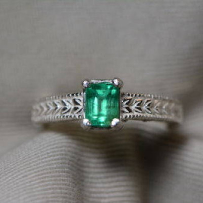 Emerald Ring, Colombian Emerald Solitaire Ring 0.77 Carats Appraised At 1078.00, Sterling Silver Size 7, Real Emerald Jewellery