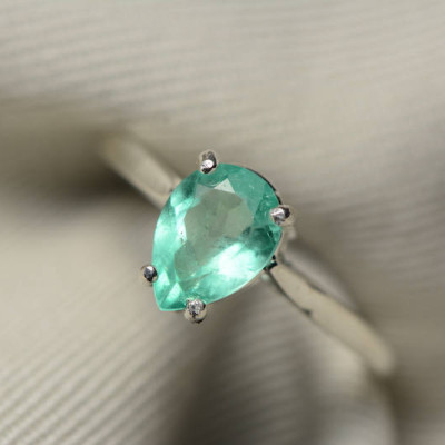 Emerald Ring, Colombian Emerald Solitaire Ring 1.16 Carats Certified At 900.00, Sterling Silver, Genuine Emerald Jewelry, Pear Cut