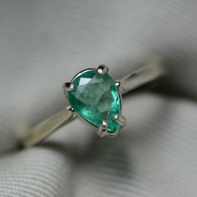 Emerald Ring, Real Emerald Solitaire Ring 0.78 Carats Appraised At 234.00, Sterling Silver Genuine Emerald Jewellery, Size 7, Pear Cut