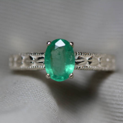 Emerald Ring, Real Emerald Solitaire Ring 0.88 Carats Appraised At 264.00, Sterling Silver Genuine Emerald Jewellery, Size 7, Oval Cut