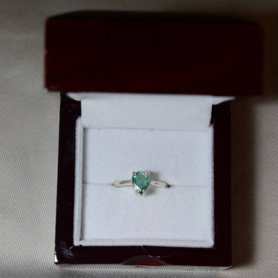 Emerald Ring, Real Emerald Solitaire Ring 1.03 Carats Appraised At 309.00, Sterling Silver Genuine Emerald Jewellery, Size 7, Pear Cut