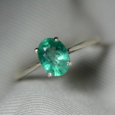 Emerald Ring, Real Emerald Solitaire Ring 1.13 Carats Appraised At 339.00, Sterling Silver Genuine Emerald Jewellery, Size 7, Oval Cut