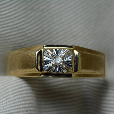 Mens Diamond Ring, 18k Gold Genuine Diamond Mans Ring, Yellow & White Gold 18 Karat