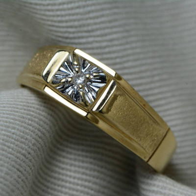 Mens Diamond Ring, 18k Gold Genuine Diamond Mans Ring, Yellow & White Gold 18 Karat