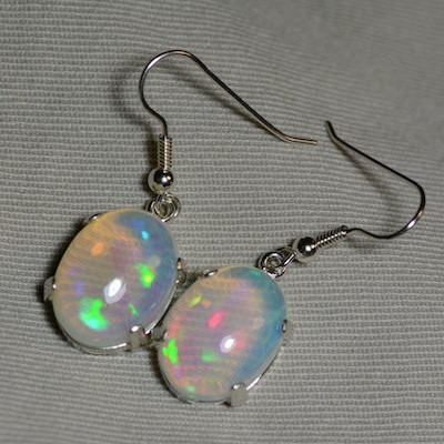 Opal Dangle Earrings, Huge 13.45 Carat Solid Opal Cabochon Earrings Appraised at 3,600.00, Sterling Silver, Certified Opal Jewelry,