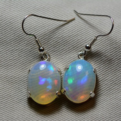Opal Dangle Earrings, Huge 13.45 Carat Solid Opal Cabochon Earrings Appraised at 3,600.00, Sterling Silver, Certified Opal Jewelry,