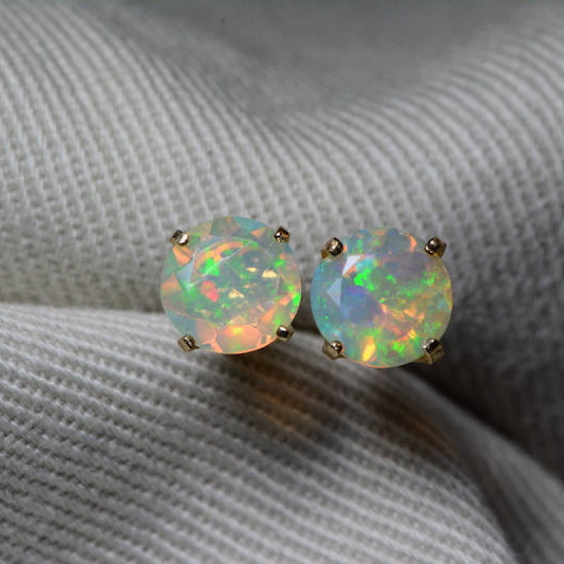 Sterling Silver Small Round Opal Stud Earrings