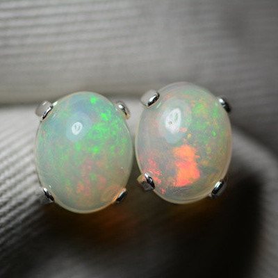 Opal Earrings, 3.42 Carat Solid Opal Cabochon Stud Earrings Appraised 1200.00, Sterling Silver, October Birthstone, Genuine Opal Jewelry
