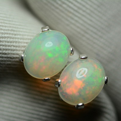 Opal Earrings, 3.42 Carat Solid Opal Cabochon Stud Earrings Appraised 1200.00, Sterling Silver, October Birthstone, Genuine Opal Jewelry