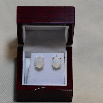 Opal Earrings, 6.10 Carat Solid Opal Cabochon Stud Earrings Appraised 1,800.00, Sterling Silver, October Birthstone, Authentic Opal Jewelry