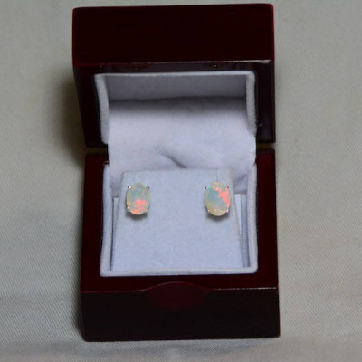 Opal Earrings, Certified 2.63 Carat Solid Faceted Opal Stud Earrings Appraised at 1,550.00, Sterling Silver, Oval Cut, October Birthstone