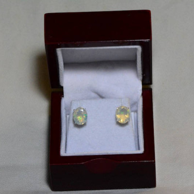 Opal Earrings, Certified 3.36 Carat Solid Faceted Opal Stud Earrings Appraised at 2,000.00, Sterling Silver, Oval Cut, October Birthstone