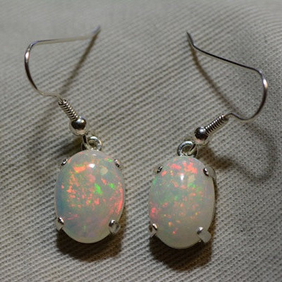 Opal Earrings, Certified 6.70 Carat Solid Opal Cabochon Dangle Earrings Appraised at 1,800.00, Sterling Silver, Natural Opal Jewelry
