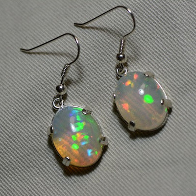 Opal Earrings, Rainbow 10.52 Carat Solid Opal Cabochon Dangle Earrings Appraised at 3,100.00, Sterling Silver, October Birthstone, Certified