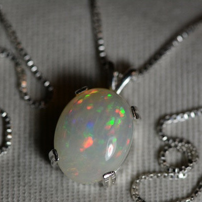 Opal Necklace, 4.11 Carat Solid Opal Pendant Appraised at 1200.00, Sterling Silver, Spectacular Green Orange Pinfire Pattern