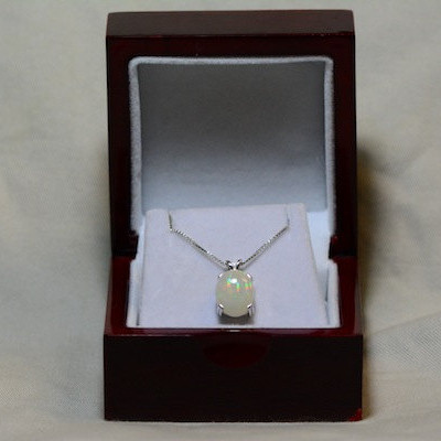 Opal Necklace, 4.11 Carat Solid Opal Pendant Appraised at 1200.00, Sterling Silver, Spectacular Green Orange Pinfire Pattern