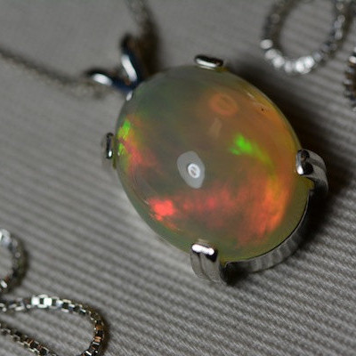 Opal Necklace, 6.88 Carat Solid Opal Pendant Appraised at 2,000.00, Sterling Silver, Pinkish Orange And Green Rolling Broad Flash