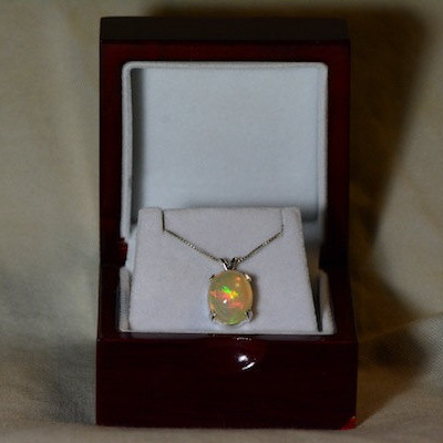 Opal Necklace, 6.88 Carat Solid Opal Pendant Appraised at 2,000.00, Sterling Silver, Pinkish Orange And Green Rolling Broad Flash