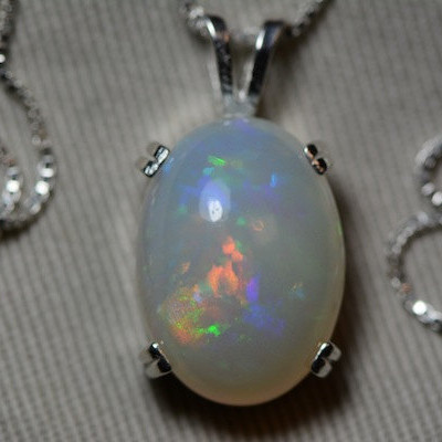 Opal Necklace, 6.93 Carat Solid Opal Pendant Appraised at 2,100.00, Sterling Silver, Blue Purple Green Yellow Patchwork Flash Pattern