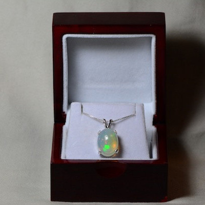 Opal Necklace, 8.13 Carat Solid Opal Pendant Appraised at 2,400.00, Sterling Silver, Green Orange Jelly Opal With Excellent Rolling Flash