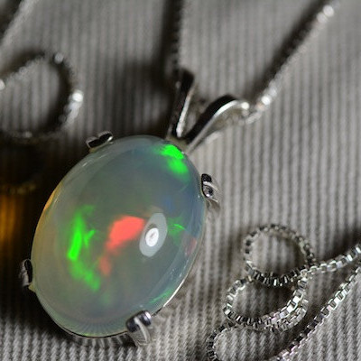 Opal Necklace, 8.13 Carat Solid Opal Pendant Appraised at 2,400.00, Sterling Silver, Green Orange Jelly Opal With Excellent Rolling Flash