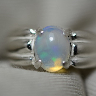 Opal Ring, 1.04 Carat Solid Opal Cabochon Solitaire Ring Appraised at 350.00, Natural Opal Jewelry, Sterling Silver, October Birthstone