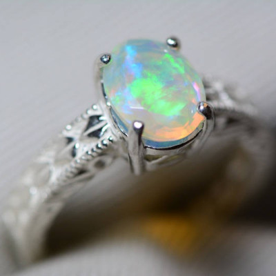 Opal Ring, 1.05 Carat Solid Faceted Opal Ring Appraised at 600.00, Sterling Silver, Genuine Opal Jewelry, October Birthstone, Size 7