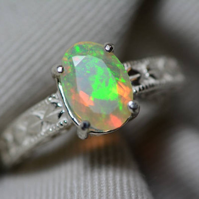 Opal Ring, 1.06 Carat Solid Faceted Opal Ring Appraised at 600.00, Sterling Silver, Genuine Opal Jewelry, October Birthstone, Size 7