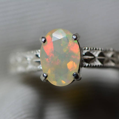 Opal Ring, 1.17 Carat Solid Faceted Opal Ring Appraised at 700.00, Sterling Silver, Genuine Opal Jewelry