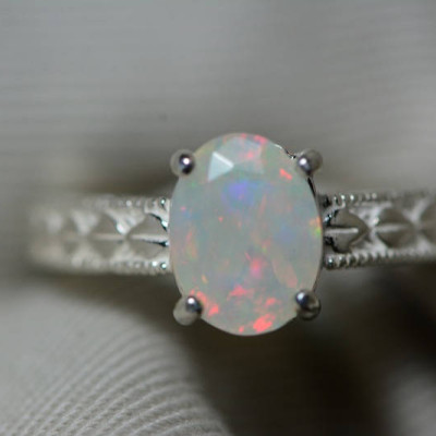 Opal Ring, 1.21 Carat Solid Faceted Opal Ring Appraised at 700.00, Sterling Silver, Genuine Opal Jewellery, October Birthstone, Size 7