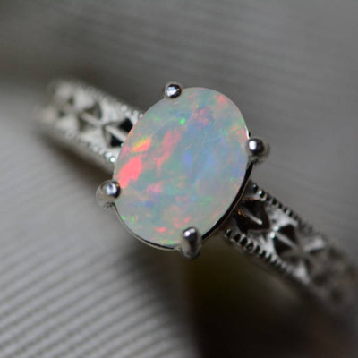 Opal Ring, 1.21 Carat Solid Faceted Opal Ring Appraised at 700.00, Sterling Silver, Genuine Opal Jewellery, October Birthstone, Size 7
