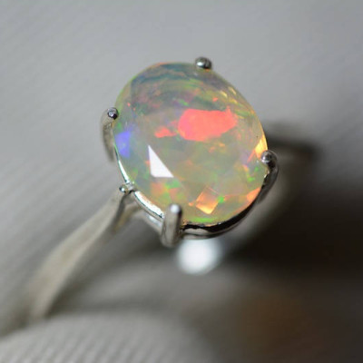 Opal Ring, 1.29 Carat Solid Faceted Opal Ring Appraised at 800.00, Sterling Silver, Genuine Opal Jewellery, October Birthstone, Size 7