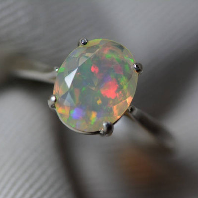Opal Ring, 1.29 Carat Solid Faceted Opal Ring Appraised at 800.00, Sterling Silver, Genuine Opal Jewellery, October Birthstone, Size 7