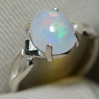 Opal Ring, 1.63 Carat Solid Opal Cabochon Solitaire Ring Appraised at 500.00, Real Opal Jewellery, Sterling Silver, October Birthstone