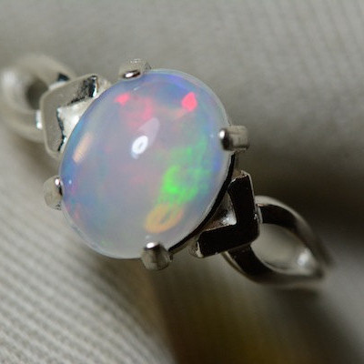 Opal Ring, 1.63 Carat Solid Opal Cabochon Solitaire Ring Appraised at 500.00, Real Opal Jewellery, Sterling Silver, October Birthstone