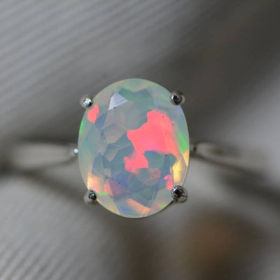 Opal Ring, 1.65 Carat Solid Faceted Opal Ring Appraised at 1,000.00, Sterling Silver, Genuine Opal Jewellery, October Birthstone, Size 7