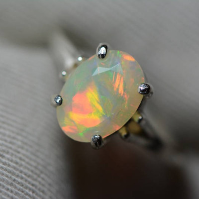 Opal Ring, 1.75 Carat Solid Faceted Opal Ring Appraised at 1,050.00, Sterling Silver, Genuine Opal Jewellery, October Birthstone, Size 7