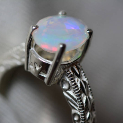 Opal Ring, 1.85 Carat Solid Faceted Opal Ring Appraised at 1,100.00, Sterling Silver, Genuine Opal Jewellery, October Birthstone, Size 7
