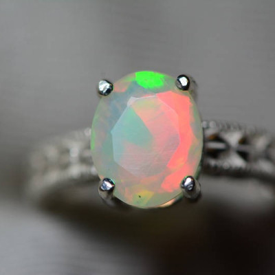 Opal Ring, 1.86 Carat Solid Faceted Opal Ring Appraised at 1,100.00, Sterling Silver, Genuine Opal Jewellery, October Birthstone, Size 7